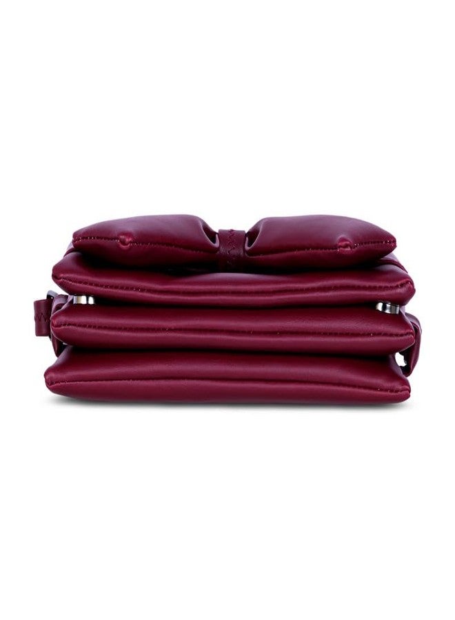 كاتشي حقيبة كتف نسائية من الجلد الصناعي بلون عنابي جذاب وسحاب - Image 4